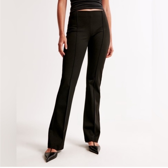 Abercrombie & Fitch Black Split Hem High Rise Pintock Stretch Bootcut Trousers M - Picture 1 of 9
